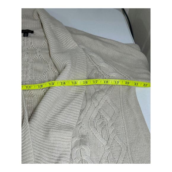 Talbots Sweater Womens Medium Tan Cable Knit Cardigan Lambswool Fisherman Office - Picture 8 of 9